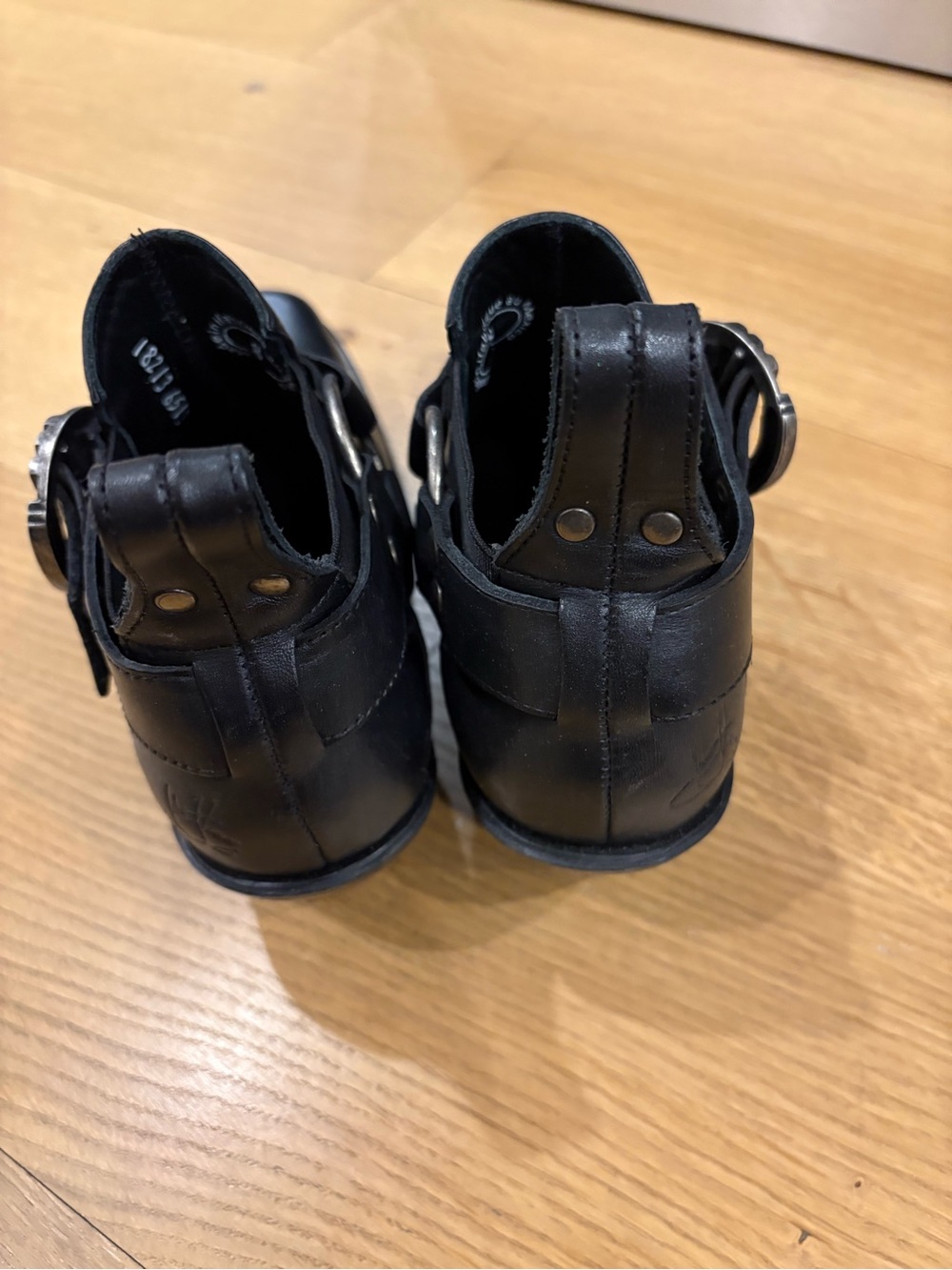 John Fluevog Black Leather Ankle Boots with Decorative Buckle - Picture 3 of 5